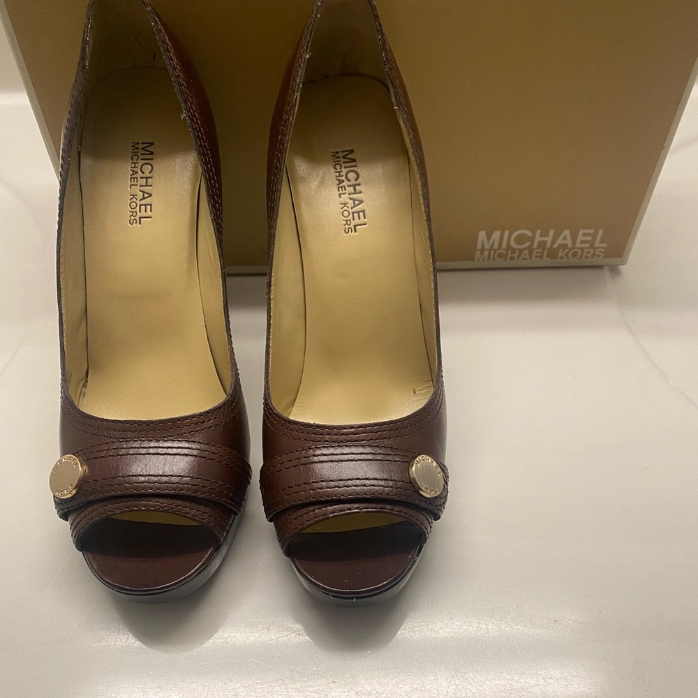 Michael Kors Harness Open Toe heel chocolate
